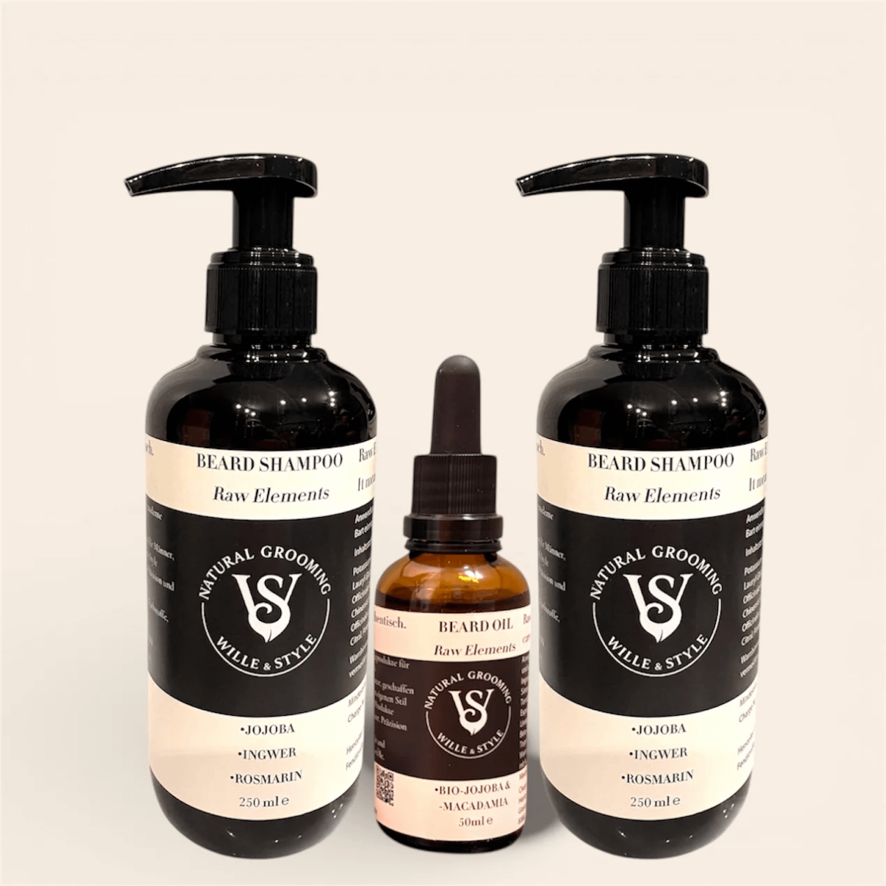 Bartpflegeset mit 2x Bartshampoo und 1x Bartöl von Wille & Style- sanfte Reinigung und Pflege für Bart und Haut