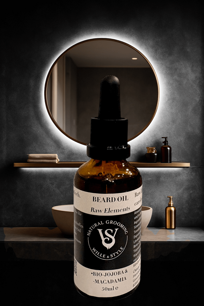 Bartöl von Wille & Style im Badezimmer - natürliche Pflege für Bart und Haut