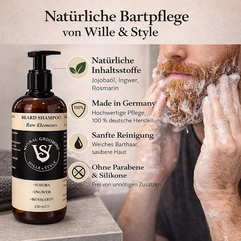 Bartshampoo Infografik - ohne Parabene & Silikone ; Made in Germany