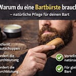 Warum du eine Bartbürste brauchst - natürliche Pflege für deinen Bart 2 Warum du ein Bartbürste brauchst: Mann mit Bart und Bürste sieht die Vorteile auf einem Blick