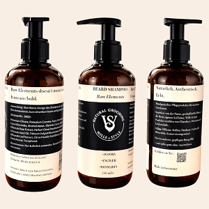 Bartshampoo Wille & Style Raw Elements – natürliche Bartpflege mit Jojoba, Ingwer und Rosmarin, Vorder- und Rückansicht