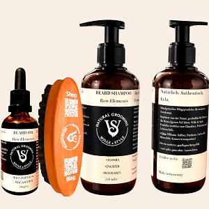 Bartpflegeset, 3-teilig bestehende aus Bartöl, Bartshampoo und Bartbürste