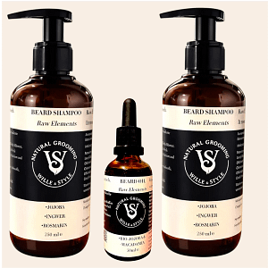 Bartpflegeset Shampoofocus bestehend aus zweimal Bartshampoo und einmal Bartöl